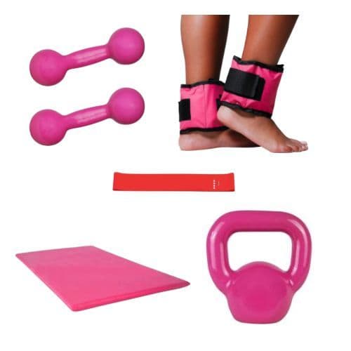 Kit Treino Completo Par Halter 3 Kg Emborrachado + Par Caneleira 3 Kg + Colchonete + Kettlebell 6 Kg + Elástico