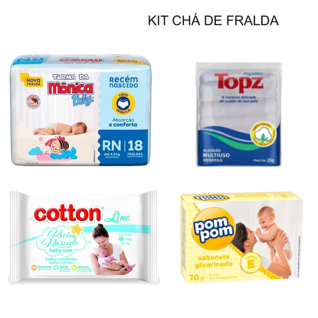 Kit Chá Fralda Turma da Mônica Baby Tamanho  Recém Nascido