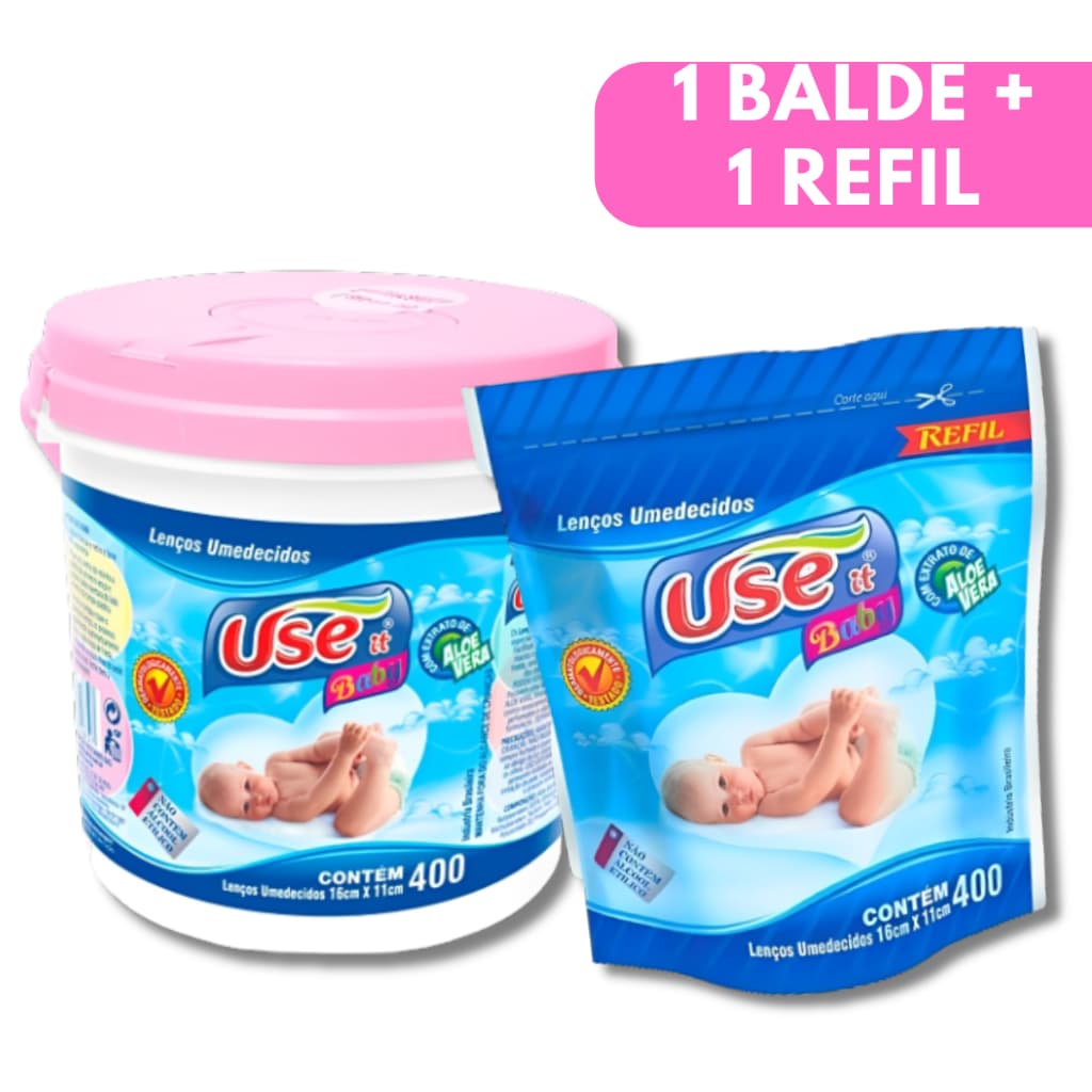 Kit Lenço Umedecido 800un (Refil 400un + Balde 400un) Rosa