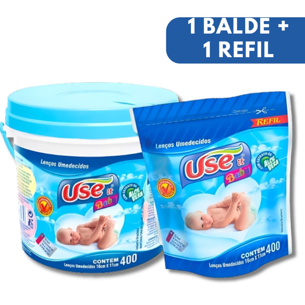 Kit Lenço Umedecido 800un ( Refil 400un + pote 400un) Azul