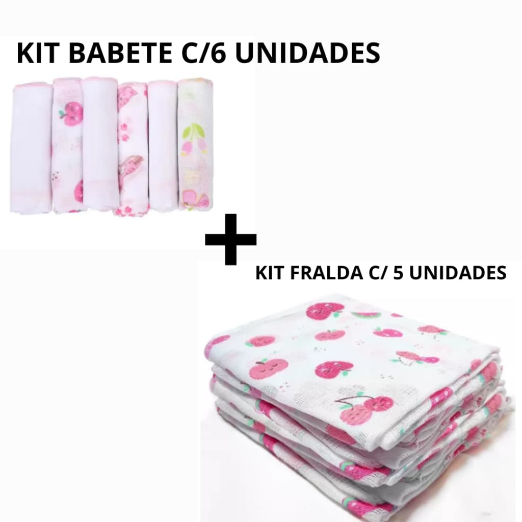 KIT  ENXOVAL  RECÉM NASCIDO 11 PEÇAS KIT  BABETE C/6 UNIDADES+ KIT FRALDA DE PANO COM 5 UNI CARICIA