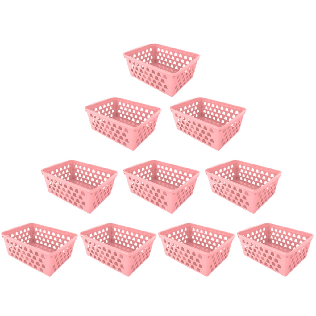 Kit 10 Cestos Rosa Organizadores Multiuso 16x12x6Cm Organizador de Cozinha Quarto Banheiro Guarda Roupa Pratico