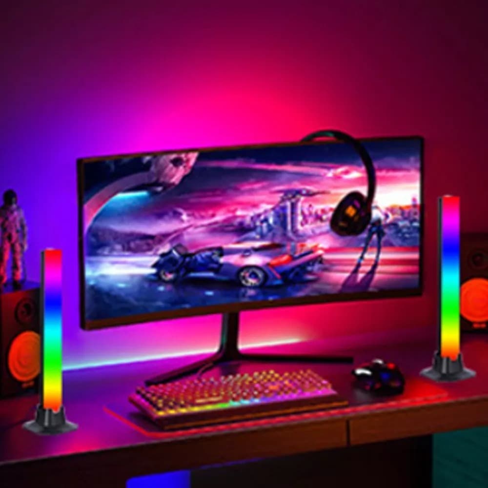 Kit 2 Luminárias Barra Led Rgb Gamer Sensor Músical Controle