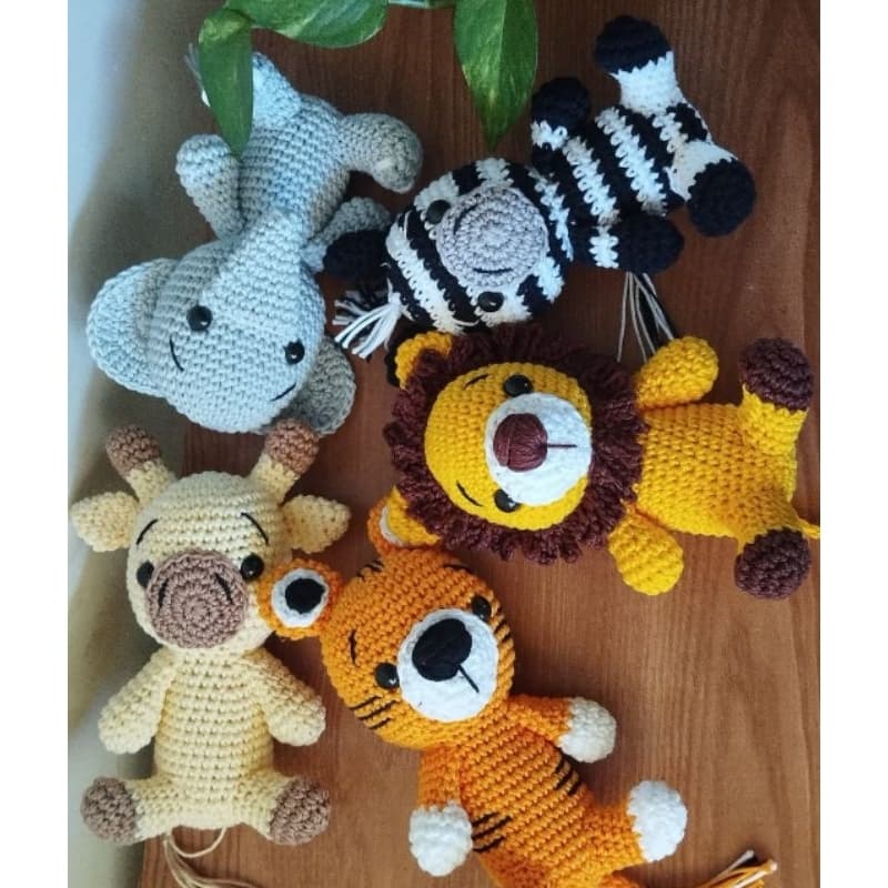 kit safári baby com 5 bichinhos em amigurumi crochê