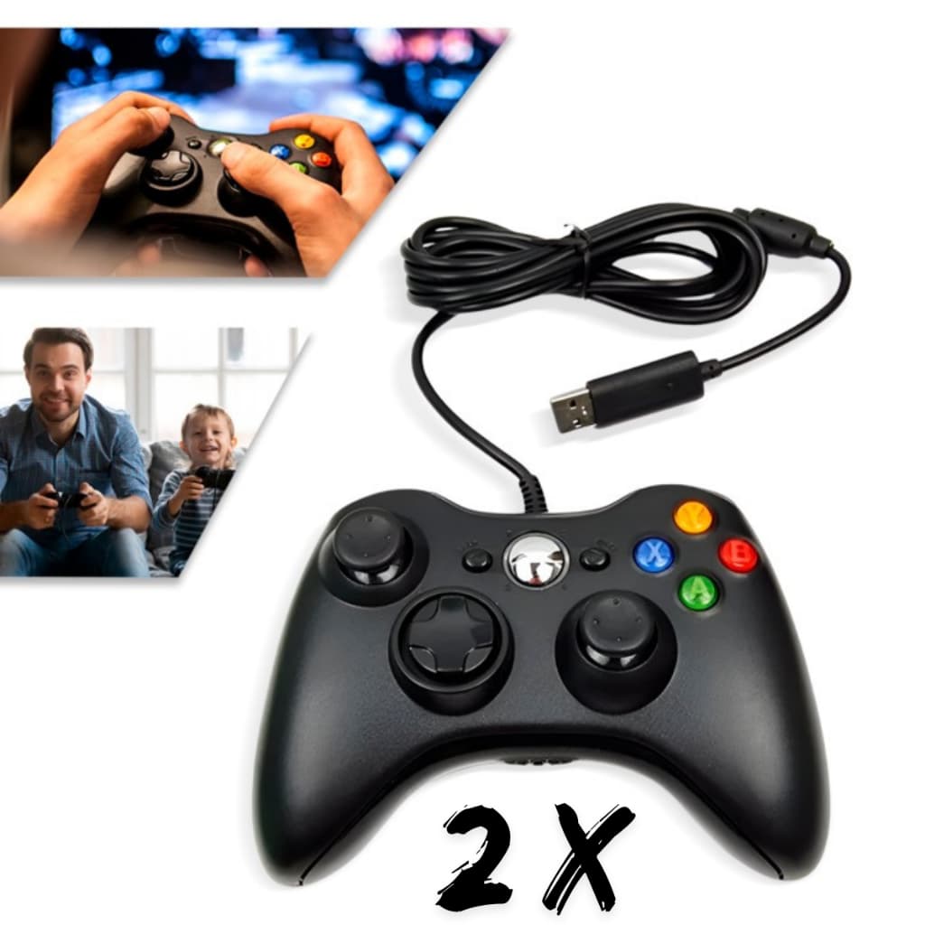 Kit 2 Controles Para Xbox 360 Pc Com Fio Joystick Manete Video Game