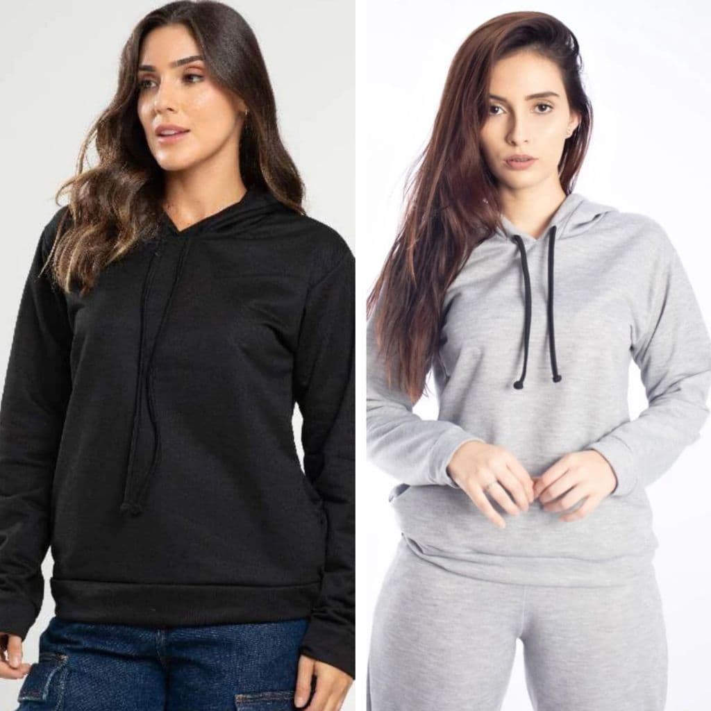 Kit 2 Casacos de Moletinho com Capuz e Bolso de Inverno Feminino e Masculino Blusa de Frio Feminina