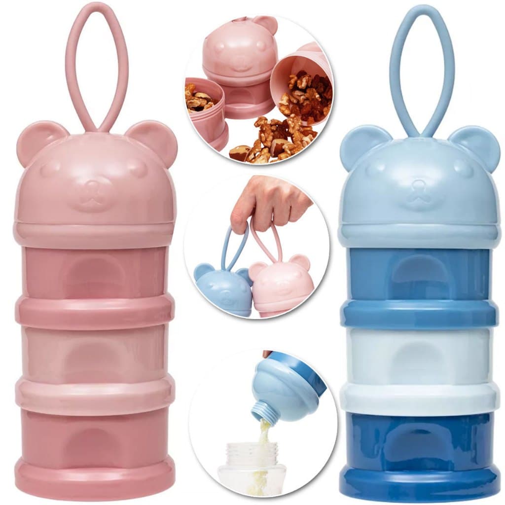 Pote empilhavel Porta leite em pó frutas potinhos snack Leite Em Pó Dosador infantil C/ 3 Divisórias