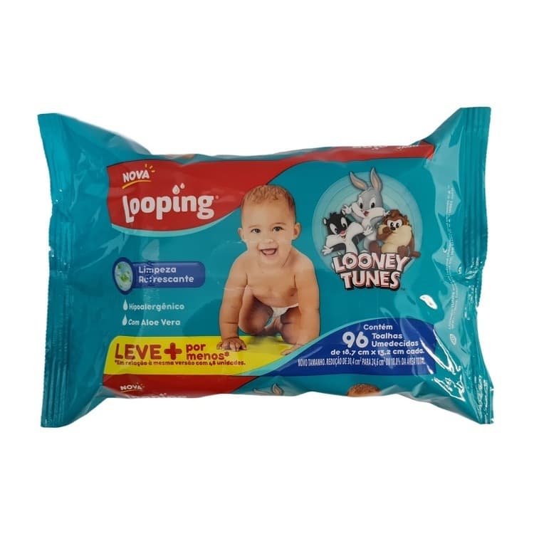 Kit c/3 Toalha Umedecida Looping Looney Tunes pacote com 96