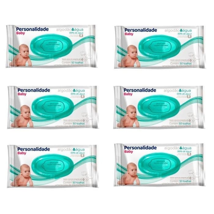Kit 6 Toalhas Umedecidas Algodão e Água com 50 unidades Personalidade