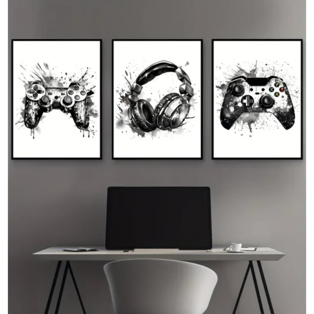 Quadro Decorativo 3 peças Hora do Jogo Vídeo Game controles para Gamer Playstation Xbox Neon Quarto