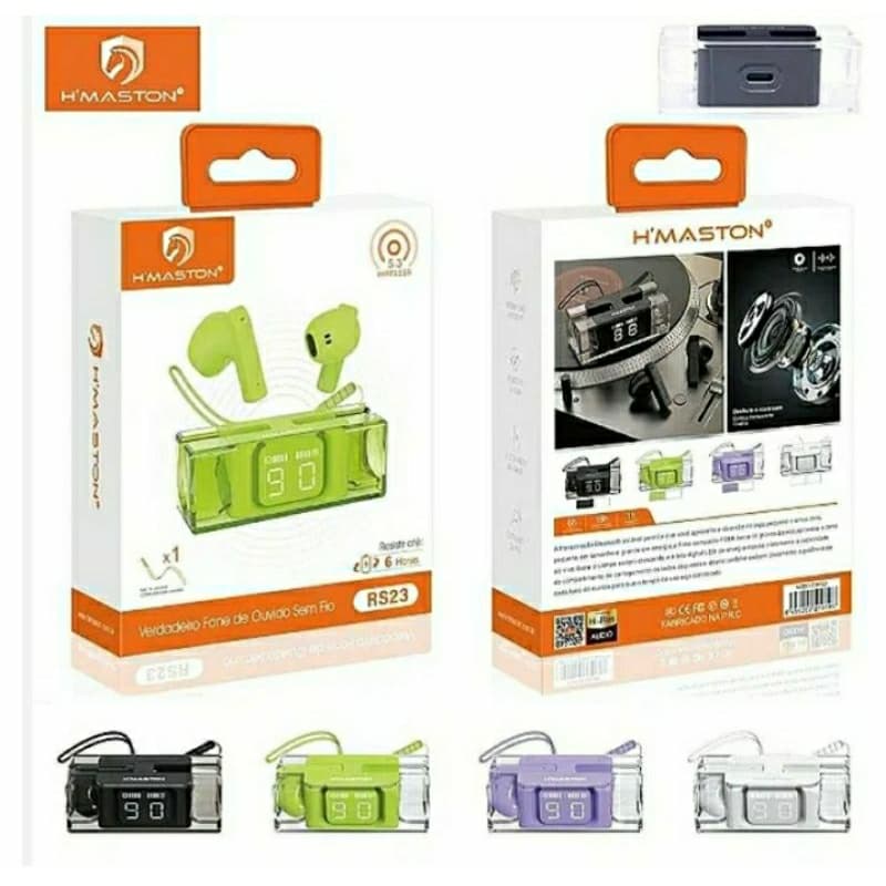 HMASTON RS23 fones de ouvido intra-auriculares com display digital transparente TWS fone de ouvido Bluetooth