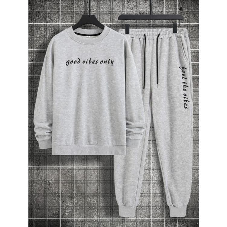 Conjunto Moletom Gola Redonda Good Vibes Only + Calça Moletom Flanelada Adulto