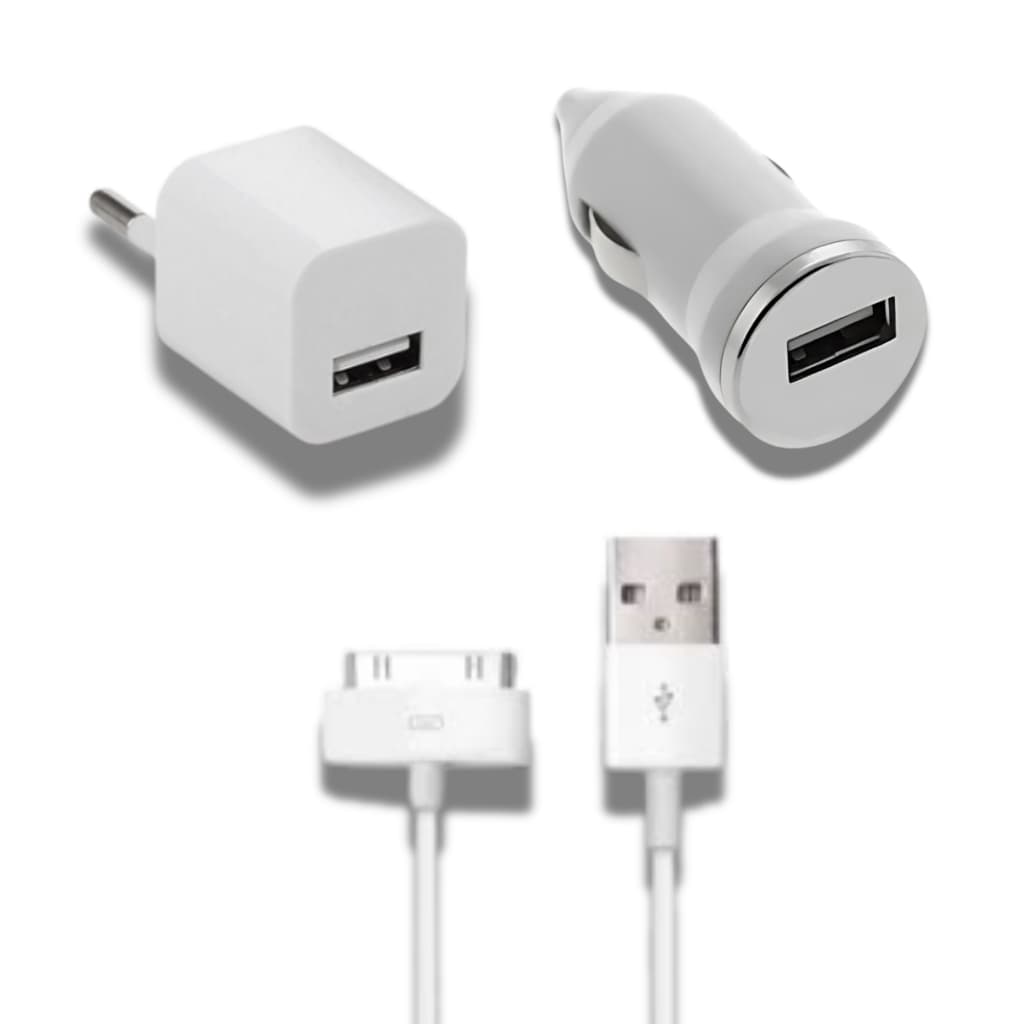 Carregador de parede + Carregador veicular + Cabo USB-Iphone 4