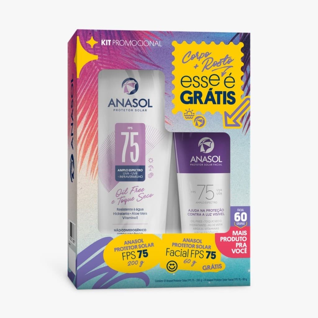 Kit Protetor Solar Anasol FPS 75 Facial 60g + Corporal FPS 75 200g