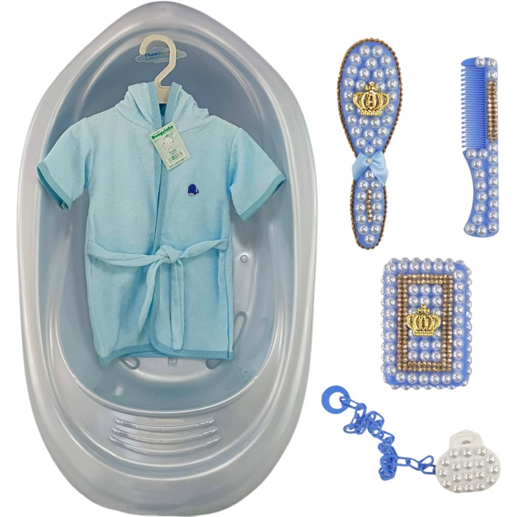 KIT HORA DO BANHO DO BEBÊ BANHEIRA 22L PLASTIBABY + ROUPAO DENGUINHO ESCOVA PENTE SABONETEIRA PRENDEDOR CHUPETA CPÉROLA