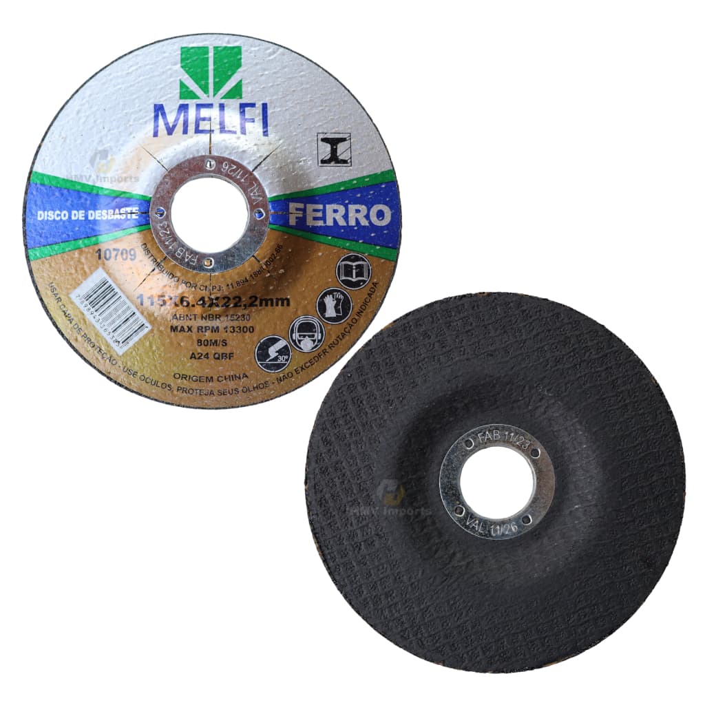 Kit 2, 3 ou 5 Disco de Desbaste para Ferro Esmerilhadeira Lixadeira 115 x 6,4 x 22,23mm