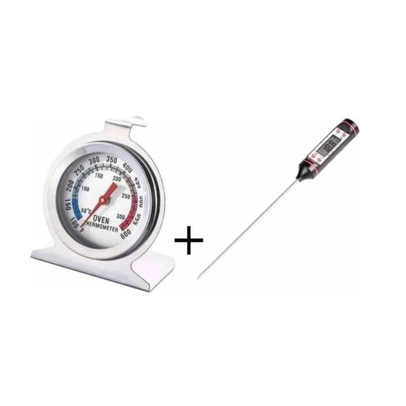 KIT Termômetro Para Forno Aço Inox Analógico até 300°C + Termômetro Culinário Digital Espeto