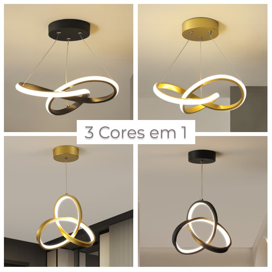 Luminária de Teto Lustre Pendente LED Moderno com Três Cores de Luz para Sala, Quarto, Cozinha e Ambientes Internos