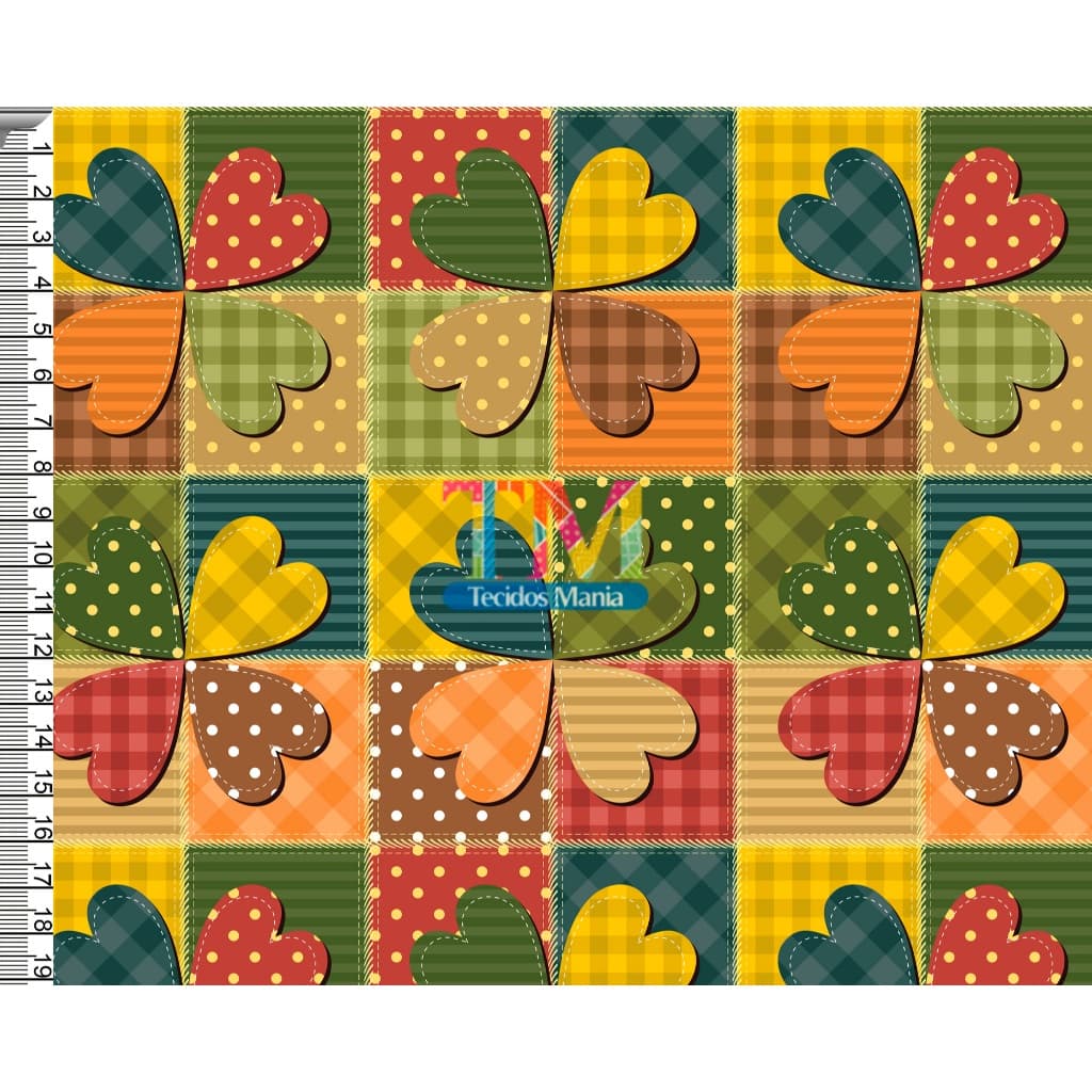 Tecido tricoline, microfibra ou gabardine estampado - Patchwork - trevo - 0.50CM