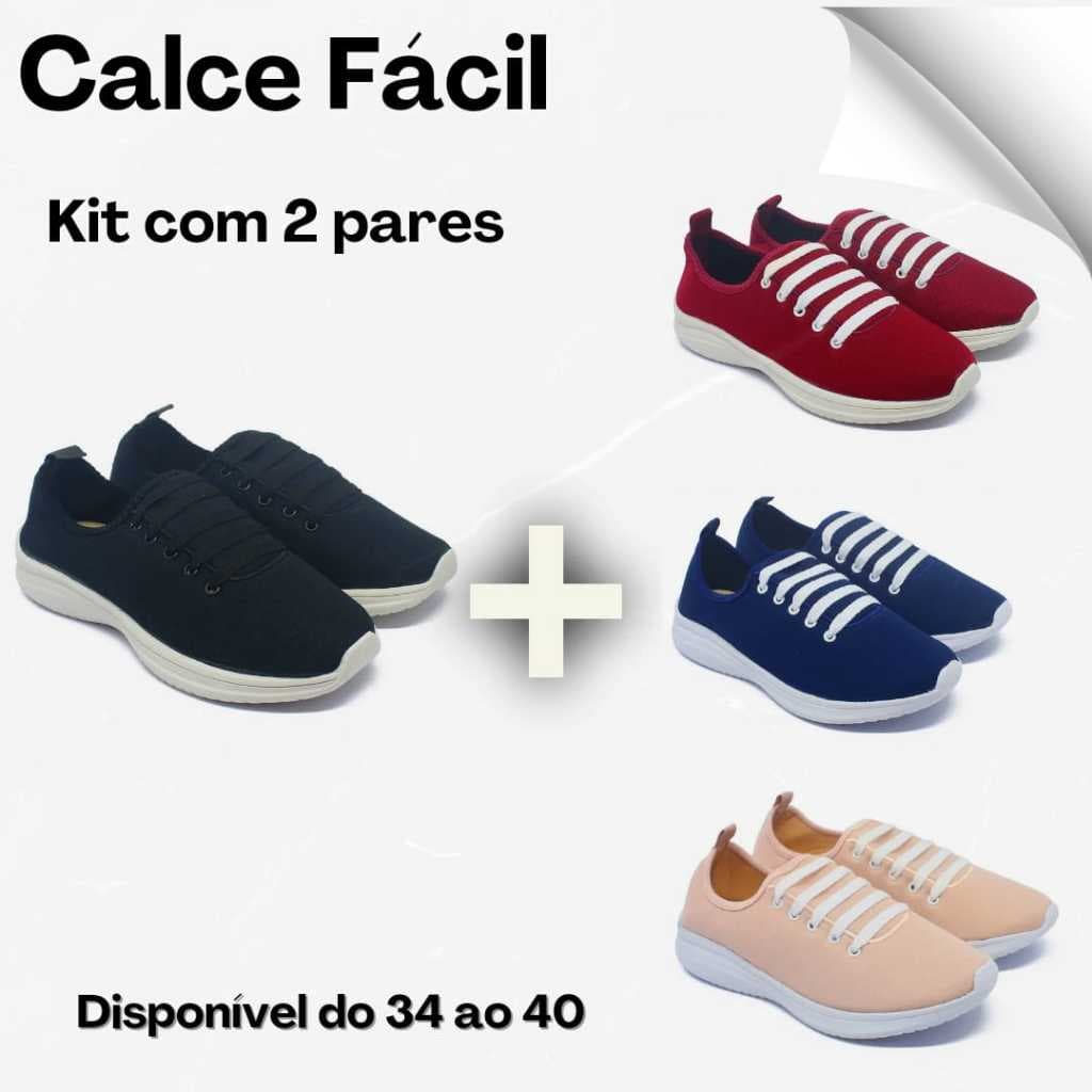 Kit 2 pares tênis feminino calce fácil macio e confortavel Bevolo Calçados( Calce fácil preto + Calce fácil da sua escolha)