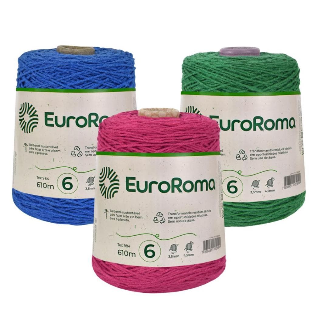 Barbante Euroroma 6 600g 610m para Crochê artesanato souplast tapete amigurumi