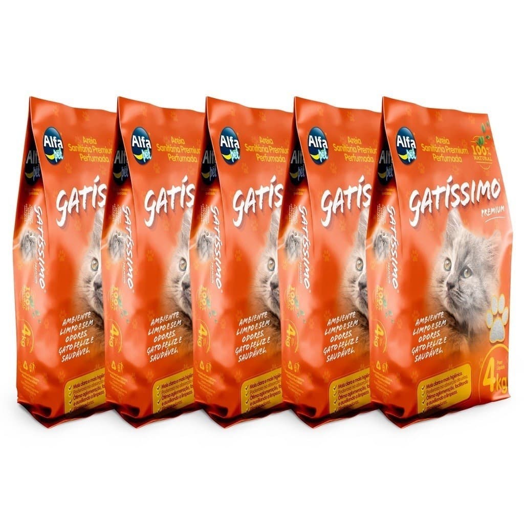 Areia Sanitária para Gatos Granulado Gatíssimo Perfumada Premium 4kg FARDO c/05 Higiênica Alfa Pet Natural