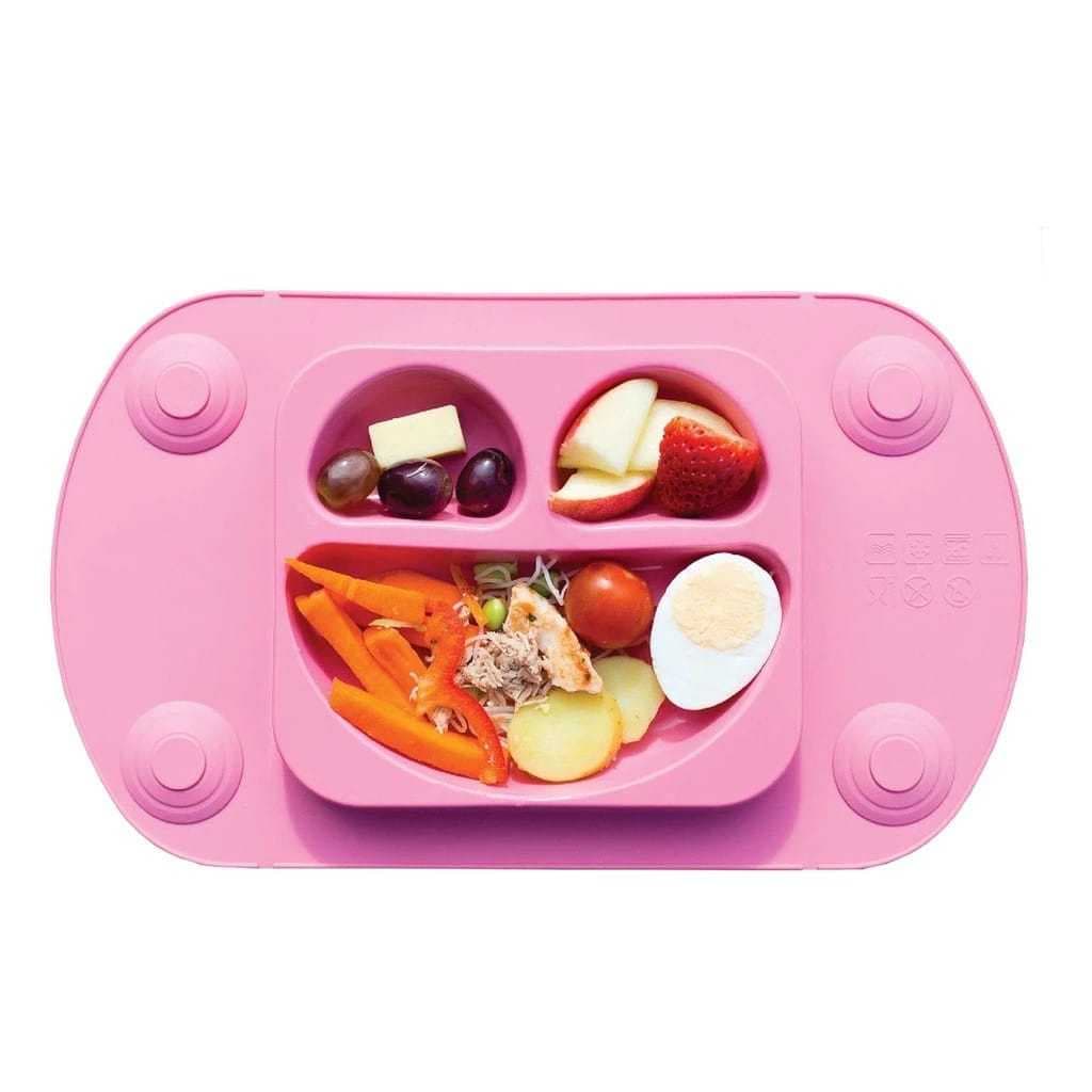 Mimo Style Prato de Silicone Portátil para Bebê Rosa com Ventosas Fixadoras, Compatível com Cadeiras de Alimentação Alta