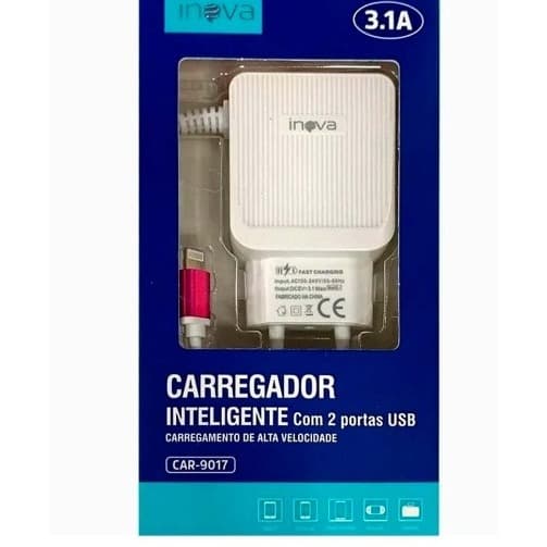 Kit 20 pcs Carregador Celular Rápido 3.1a Entrada v8/iphone 2 USB Inova atacado