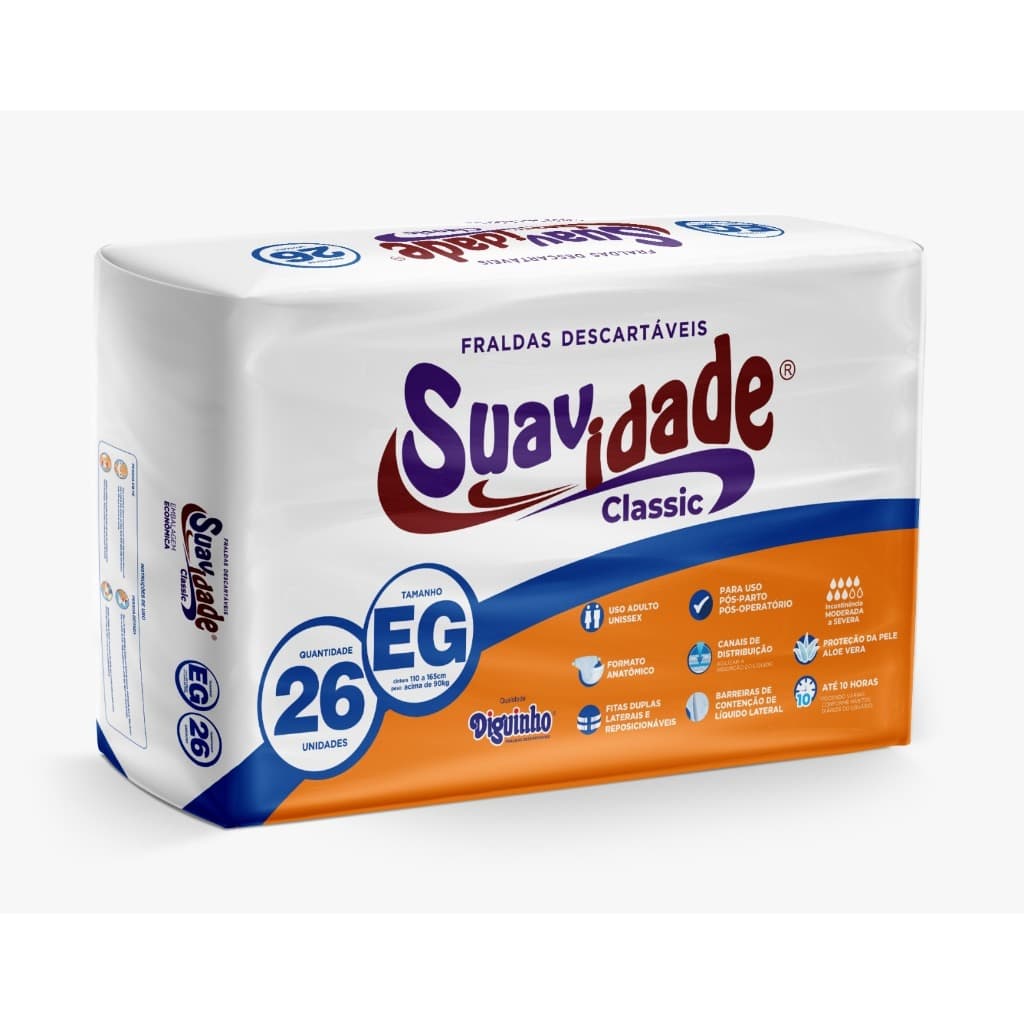 Fralda Geriátrica Suavidade Classic Tamanho XG - Pacote com 26 Unidades