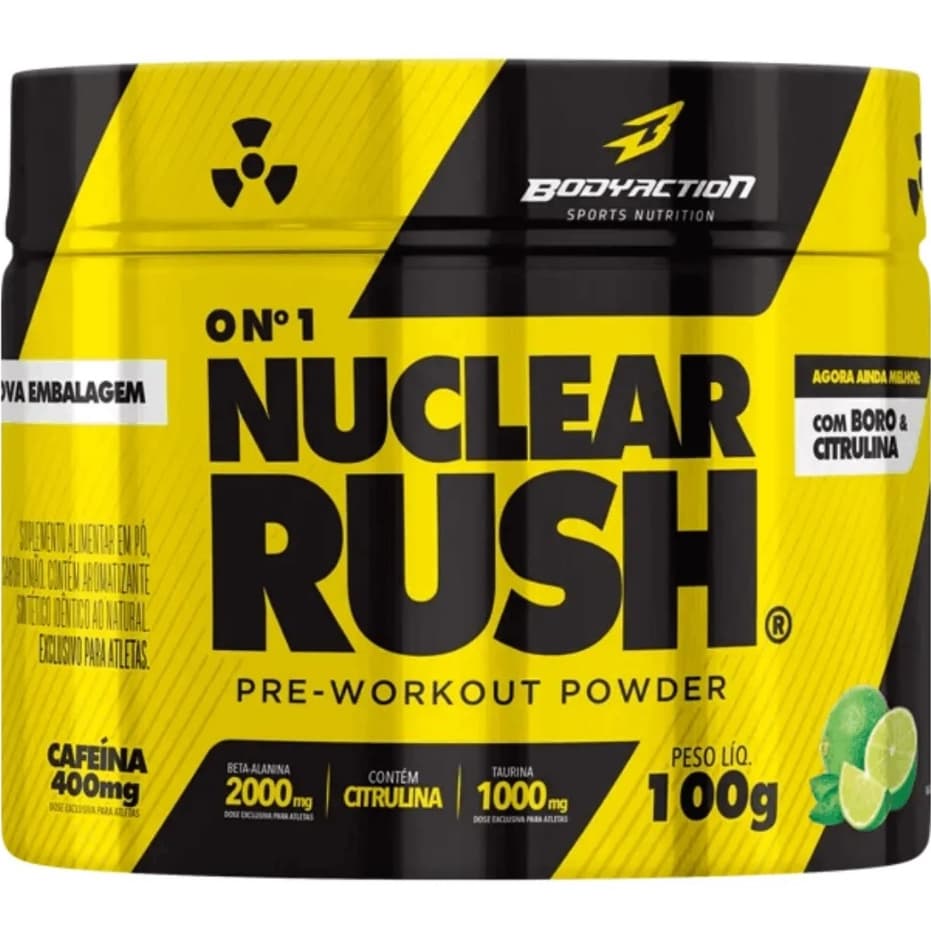 PRE TREINO NUCLEAR RUSH BODY ACTION 100G (02 unidades) Nova Embalagem e Fórmula