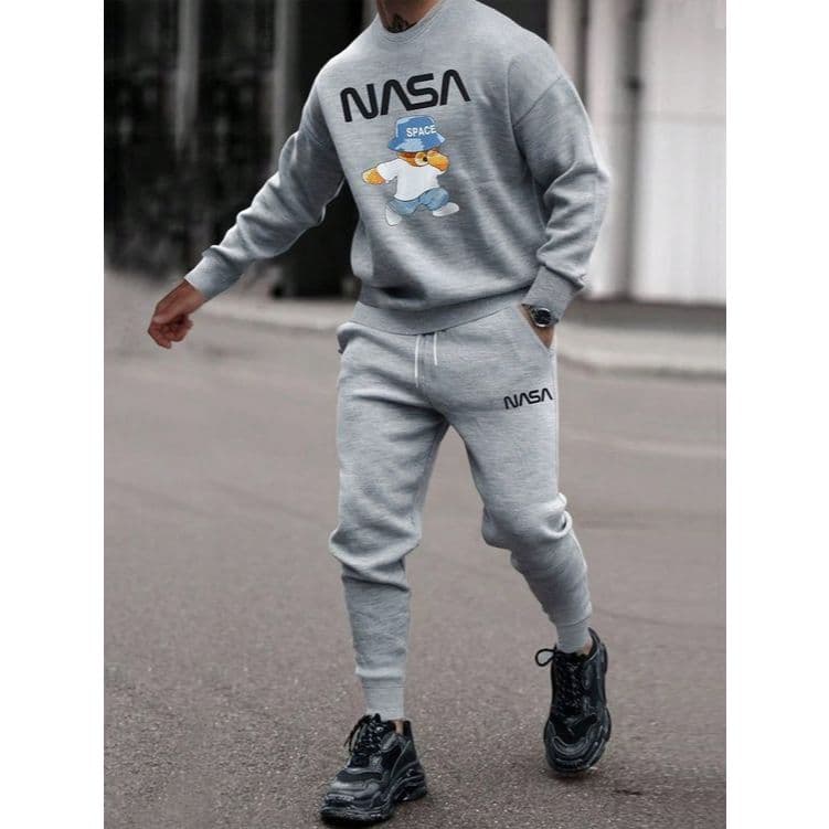 Conjunto Moletom Gola Redonda Estampada Urso + Calça Moletom Nasa Flanelada