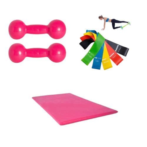 Kit Par de Halter 1kg Bola + Colchonete + 5 TheraBand Treino Funcional