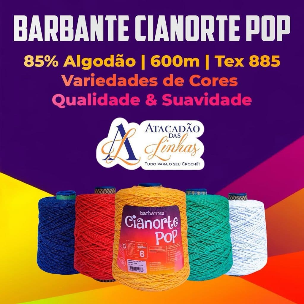 Rolo de Barbante CiaNorte Pop 6 Fios para Crochê/Tricô 600 metros