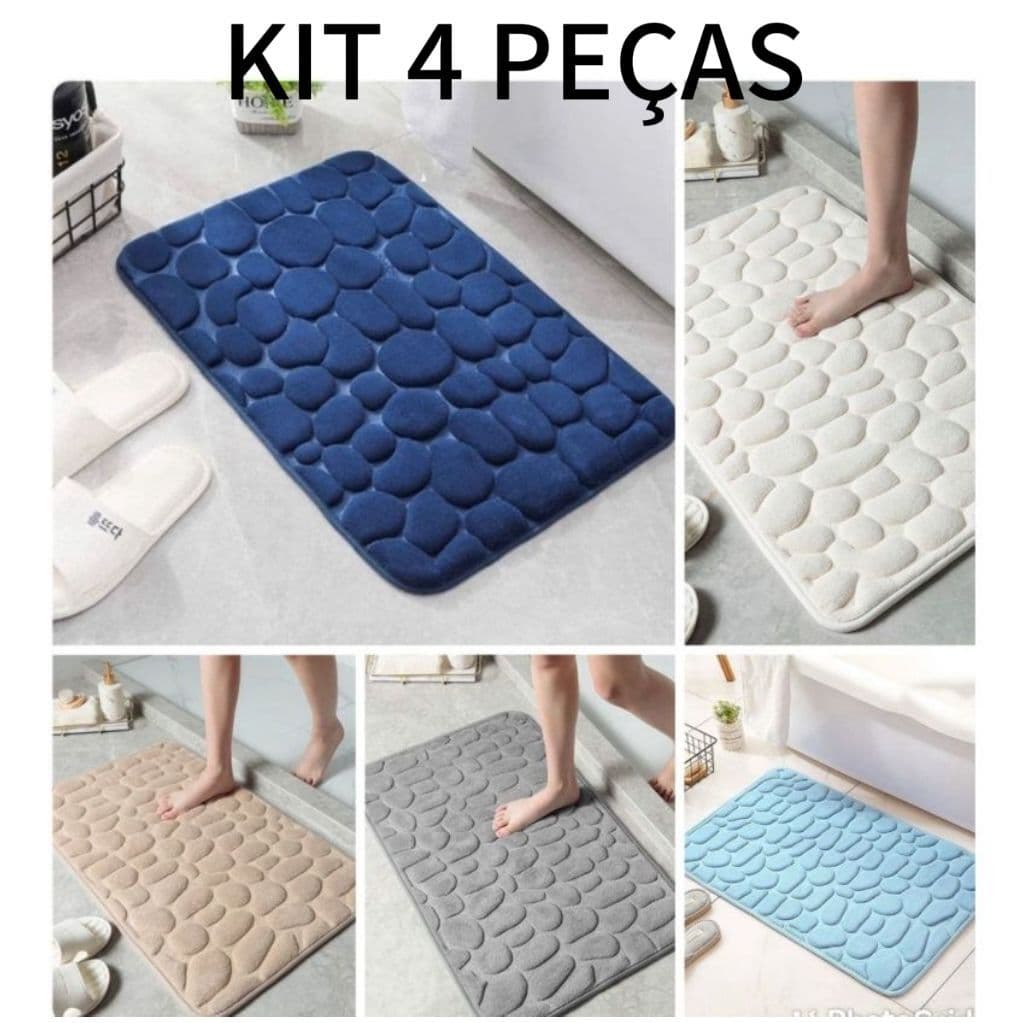 Kit 4 Tapetes Banheiro Soft Antiderrapante Sala e Quarto com Diversas Cores 40cm x 60cm