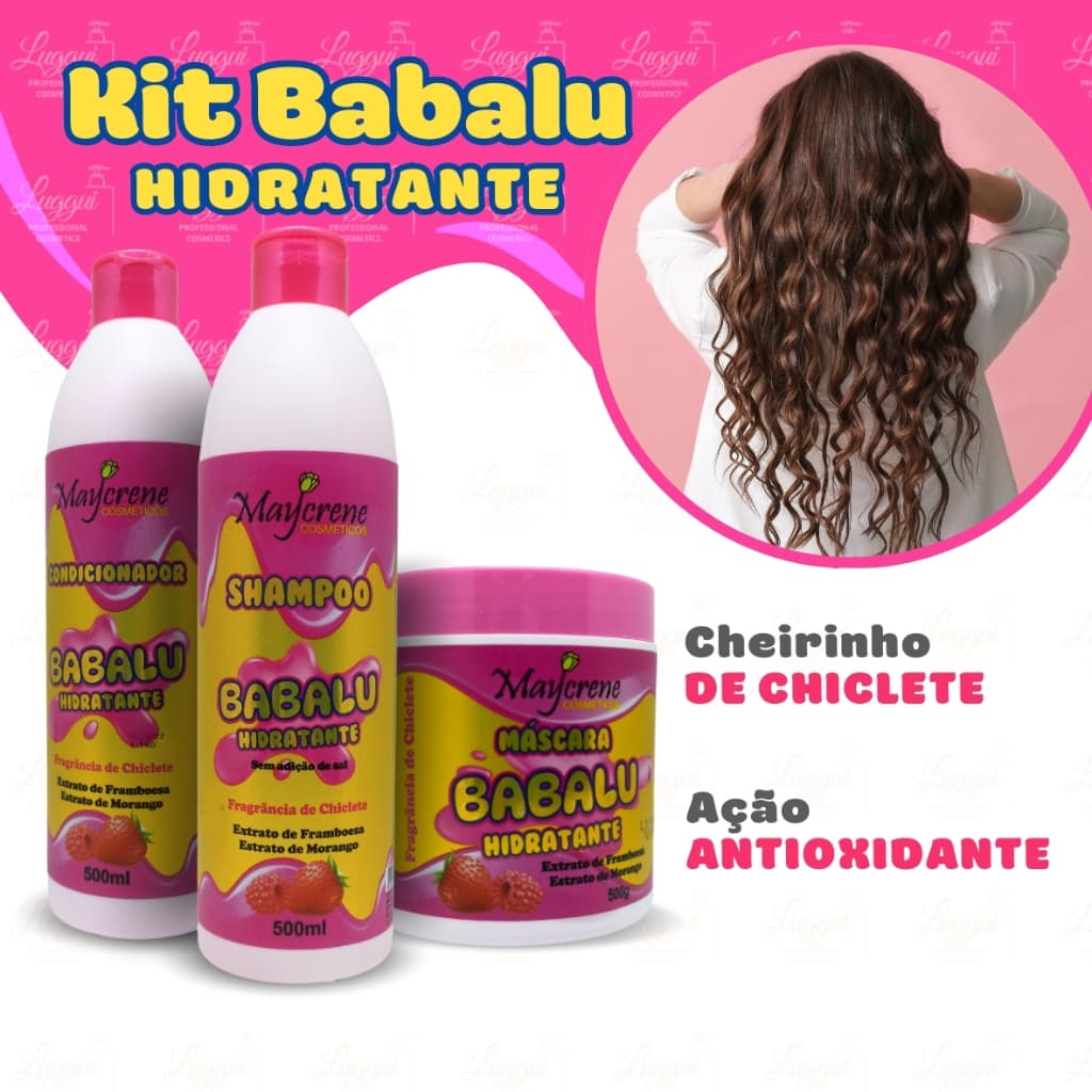 Kit Morango e Framboesa Hidratante Capilar Maycrene (Shampoo, Cond e Másc) Aroma de Morango e Framboesa