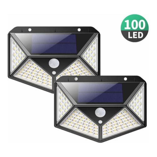 Kit 2 Luminária Solar A Prova Dágua 100 Led Com Sensor De Presença