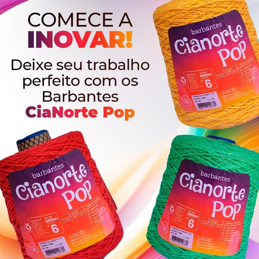Kit 2 Rolos Barbante CiaNorte Pop 600 metros coloridos para crochê/tricô fl