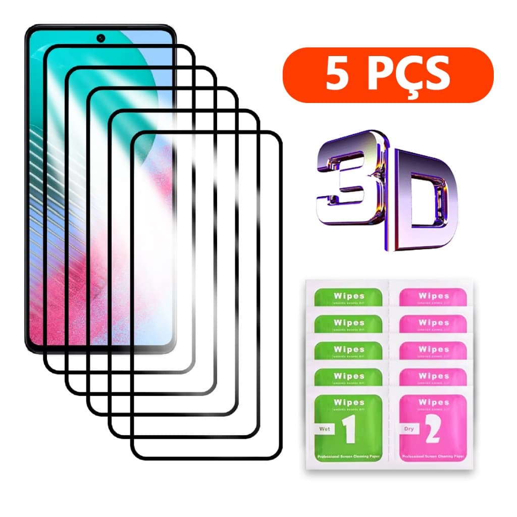 Kit 5 Película 3D Vidro Temperado Para Samsung Galaxy M54 M34 M14 M53 M23 M13 M62 M52 M32 M22 M12 M51 M31
