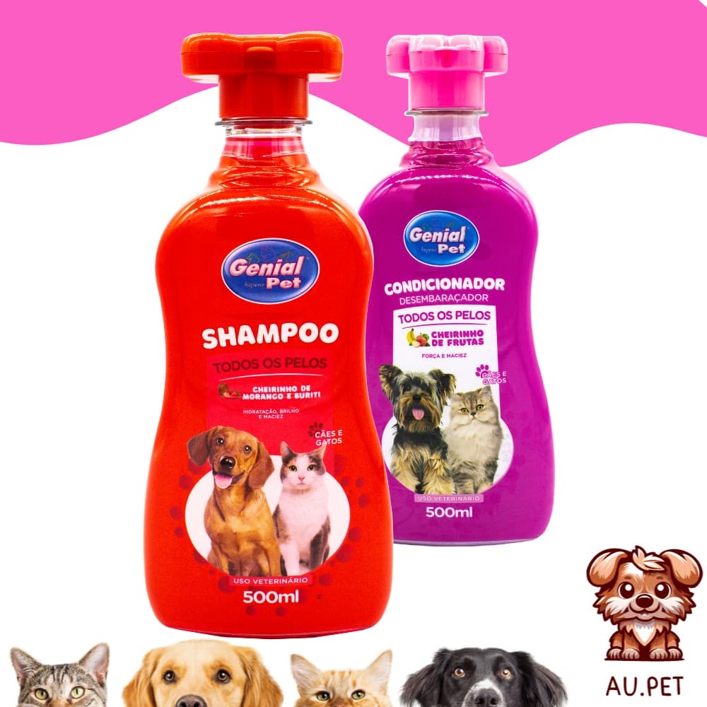 Genial Pet Shampoo Morango e Buriti 500ml + Condicionador 500ml + Colônia 60ml Para Cachorro e Gato