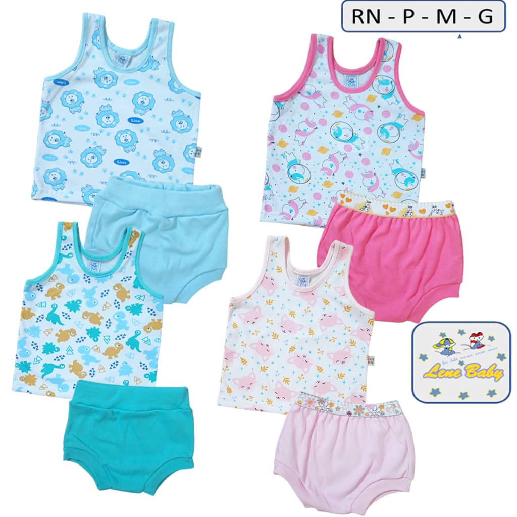Conjunto Camiseta Regata e Cobre Fraldas para Recem Nascido bebê LENE BABY