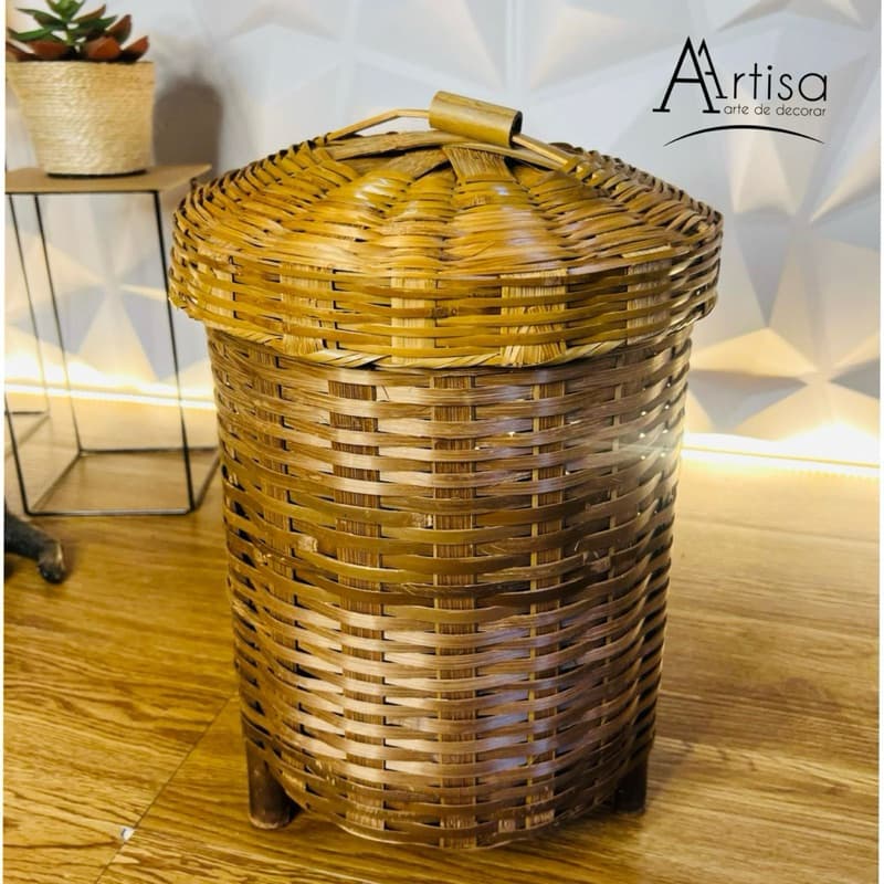 Lixeira Cesto Organizador de Bambu G 58x40 Decorativo Multiuso para Sala, Banheiro e Lavanderia