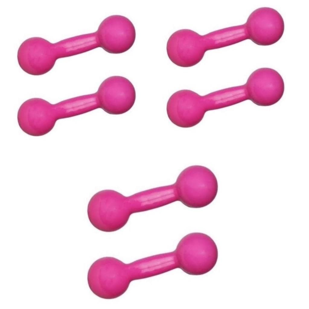 Kit 3 Halteres Par 1kg + Par 2kg + Par 3kg Emborrachados Rosa Treino em Casa Academia