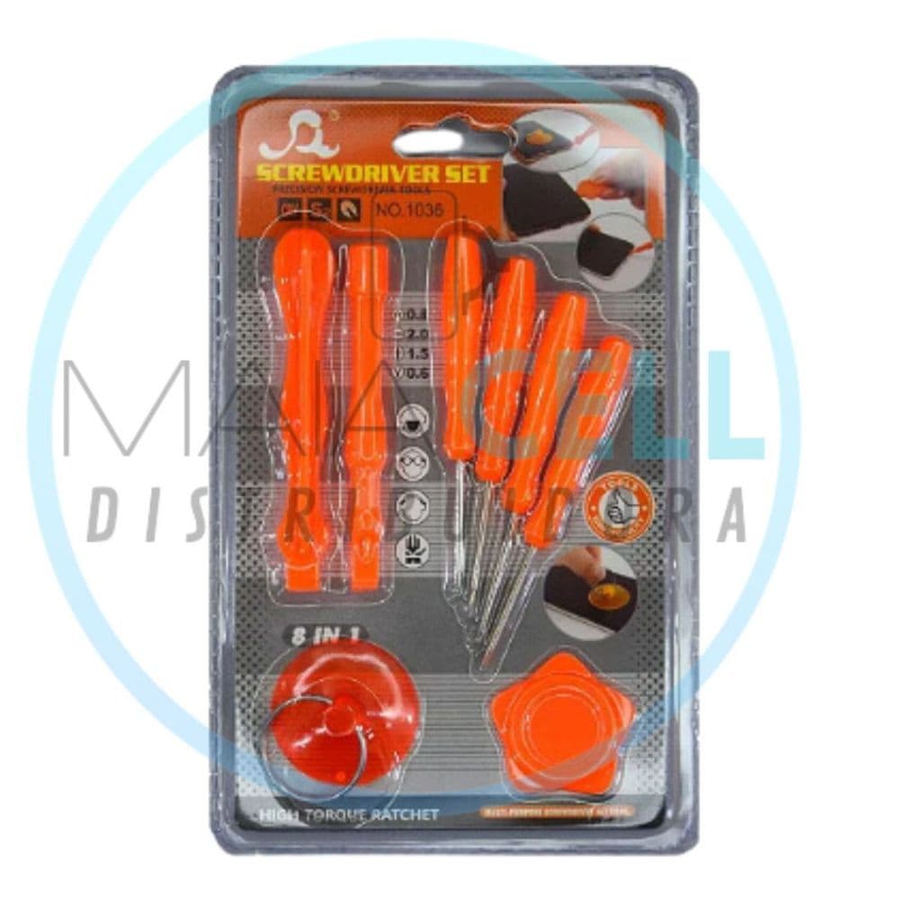 Kit 8 Chaves e Espatula Ventosa Abrir Celular Laranja Kit Completo