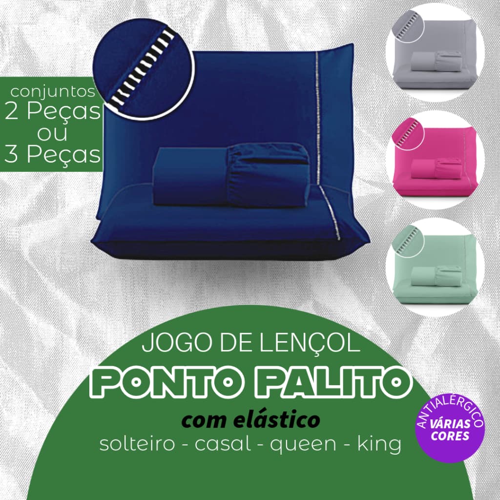 Jogo Lençol Micropercal Antialérgico 400 Fios Ponto Palito - Solteiro / Casal / Queen / King