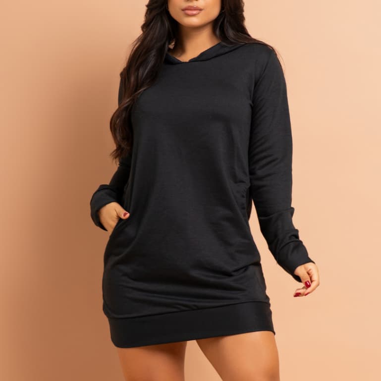Vestido Moletom Feminino Com Com Capuz e Bolsos Moda Feminina