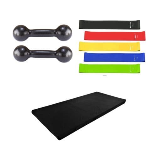 Kit Funcional Par de Halter 3kg Emborrachados + Colchonete + 5 TheraBand Treino