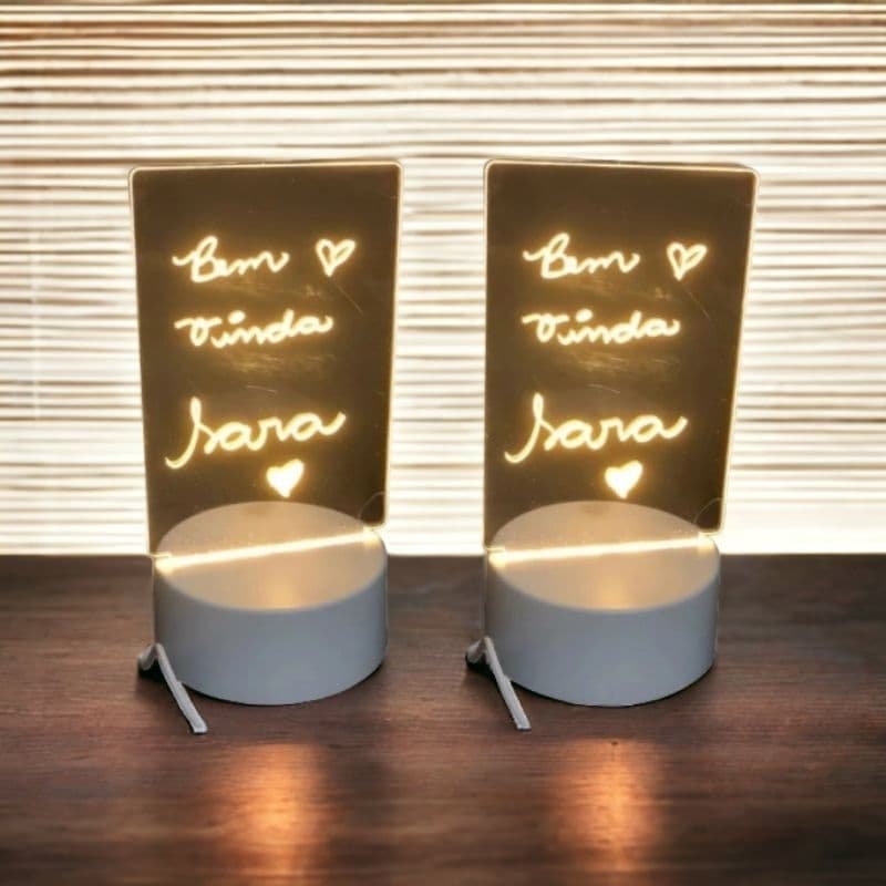 Luminária de Mesa Led 3D com Tela para Escrever Abajur Luminárias Lousa Mensagens Presente dia dos namorados mae