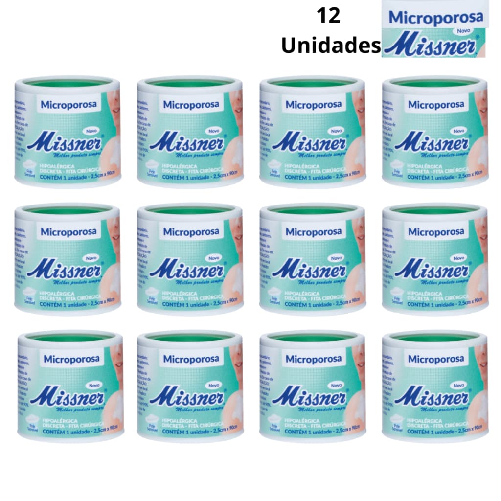 Kit 12 und - Fita Microporosa Micropore MISSNER 2,5cm x 90cm (cor: BRANCO)