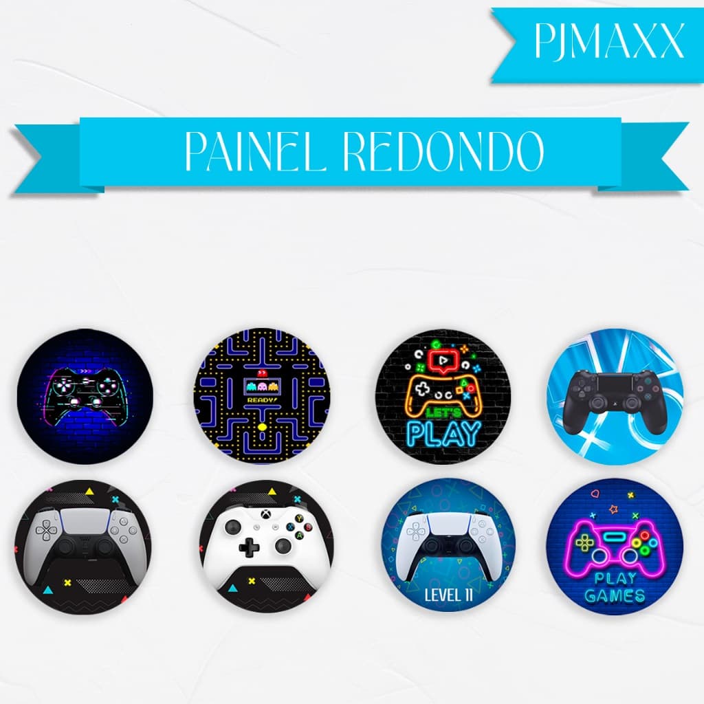 Capa Para Painel Redondo Tema Video Game Controle Arcade Fliperama Decoração