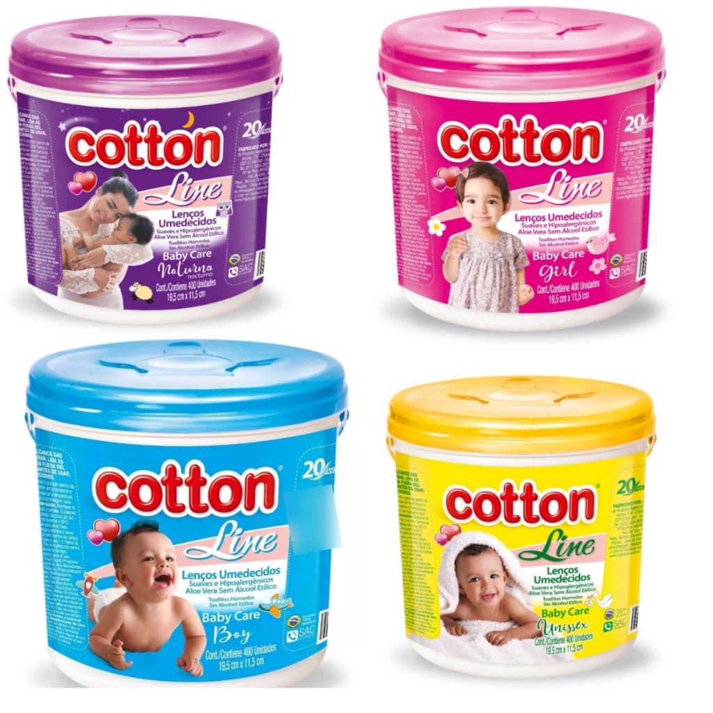 Lenços Umedecidos Cotton  Bady Care - Balde Azul , Rose  - 400 Unidades
